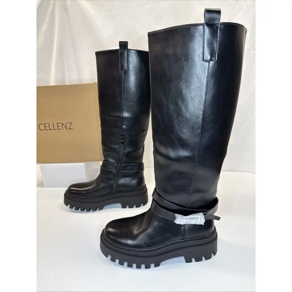 Cellenz Women’s Knee High Boots: 2.6 Inch Platform Round Toe Boot Black Size 8